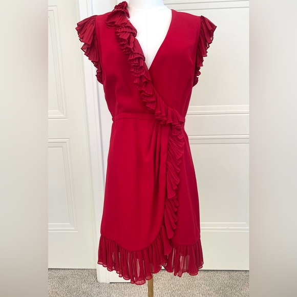 Jill Stuart Dresses & Skirts - Jill Stuart Red Ruffle Wrap Dress Size 6 Cocktail Evening Party